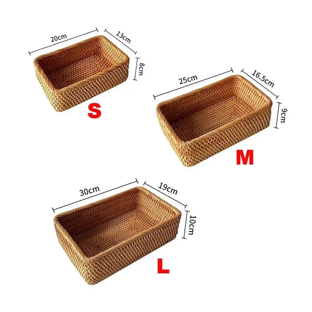 Handwoven Rattan Storage Basket | Rectangular Wicker Organizer Tray – image 11