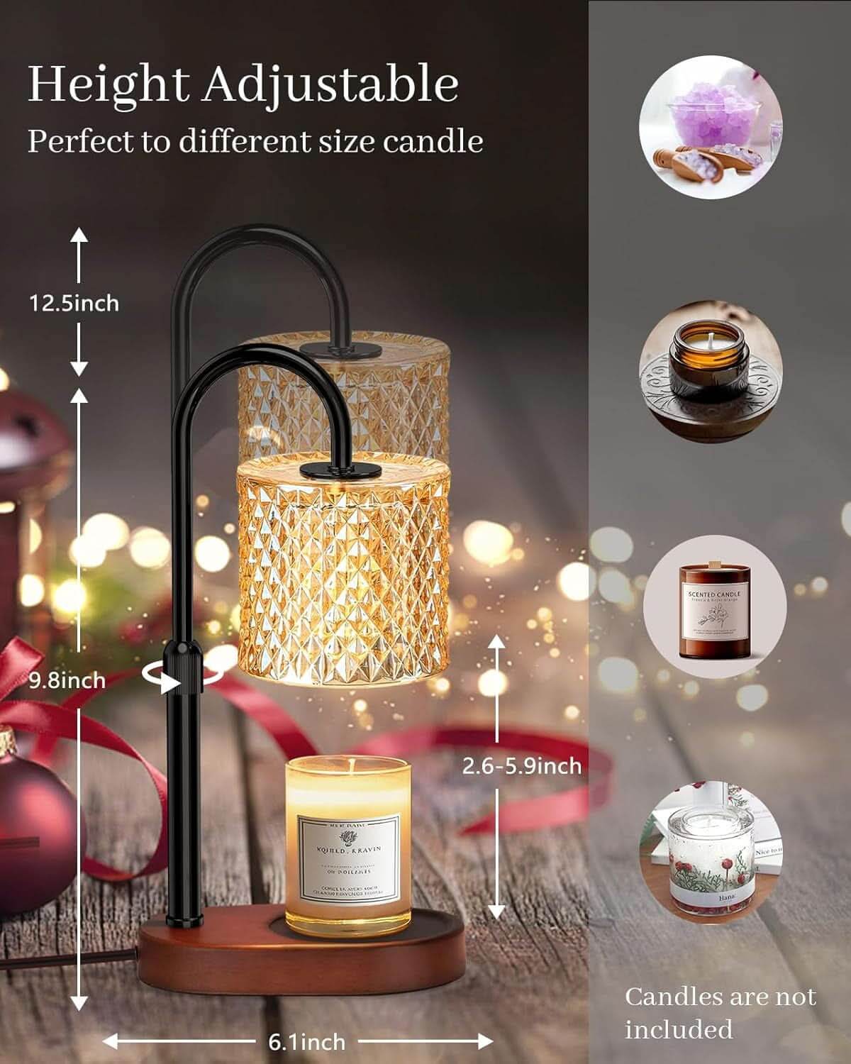 Candle warmer lamp with 4-level dimmer and timer for flame-free fragrance.