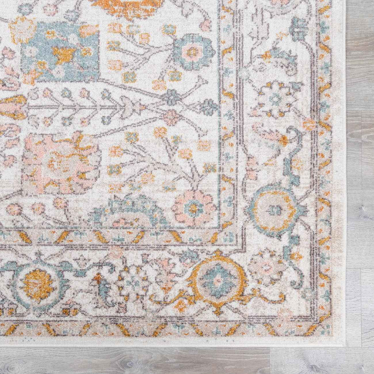 Elegant area rug design showcasing intricate floral patterns and vibrant colors for a stylish home décor.