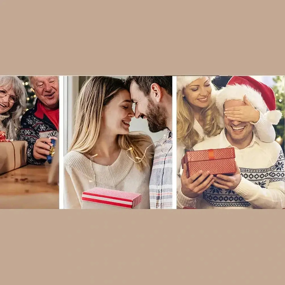 Joyful moments of gift-giving during the holidays with couples and family.