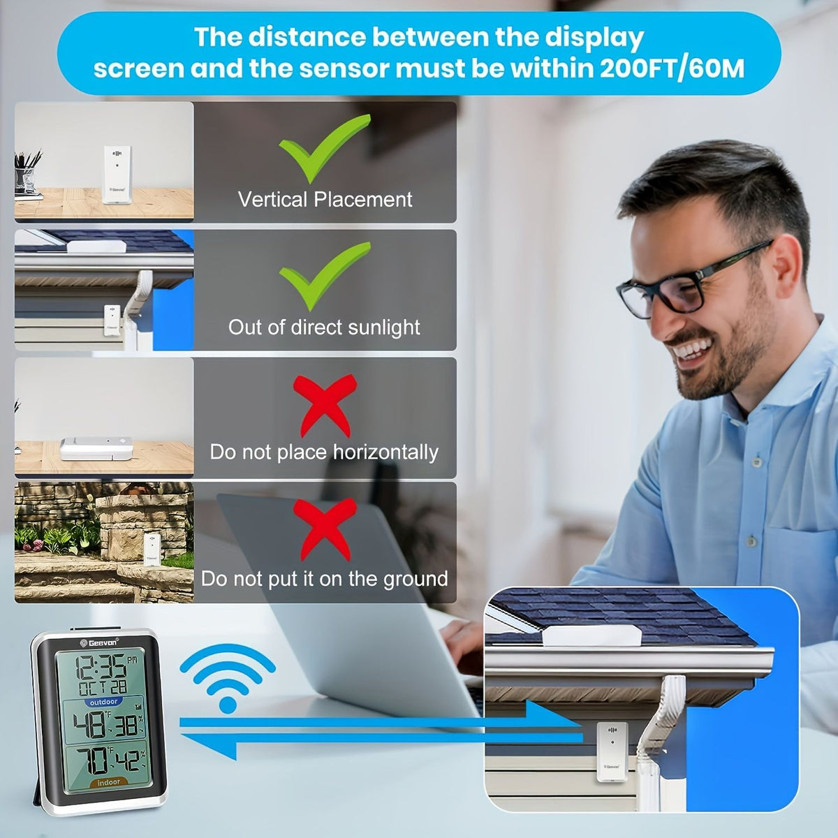 Wireless indoor outdoor thermometer and humidity monitor