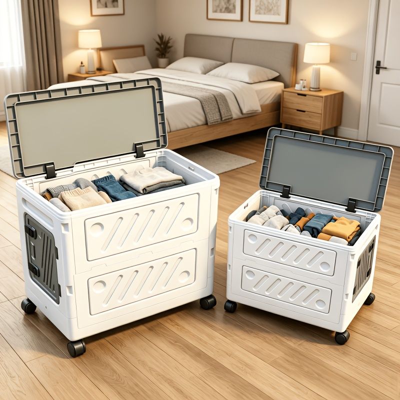 Foldable rolling storage box with wheels