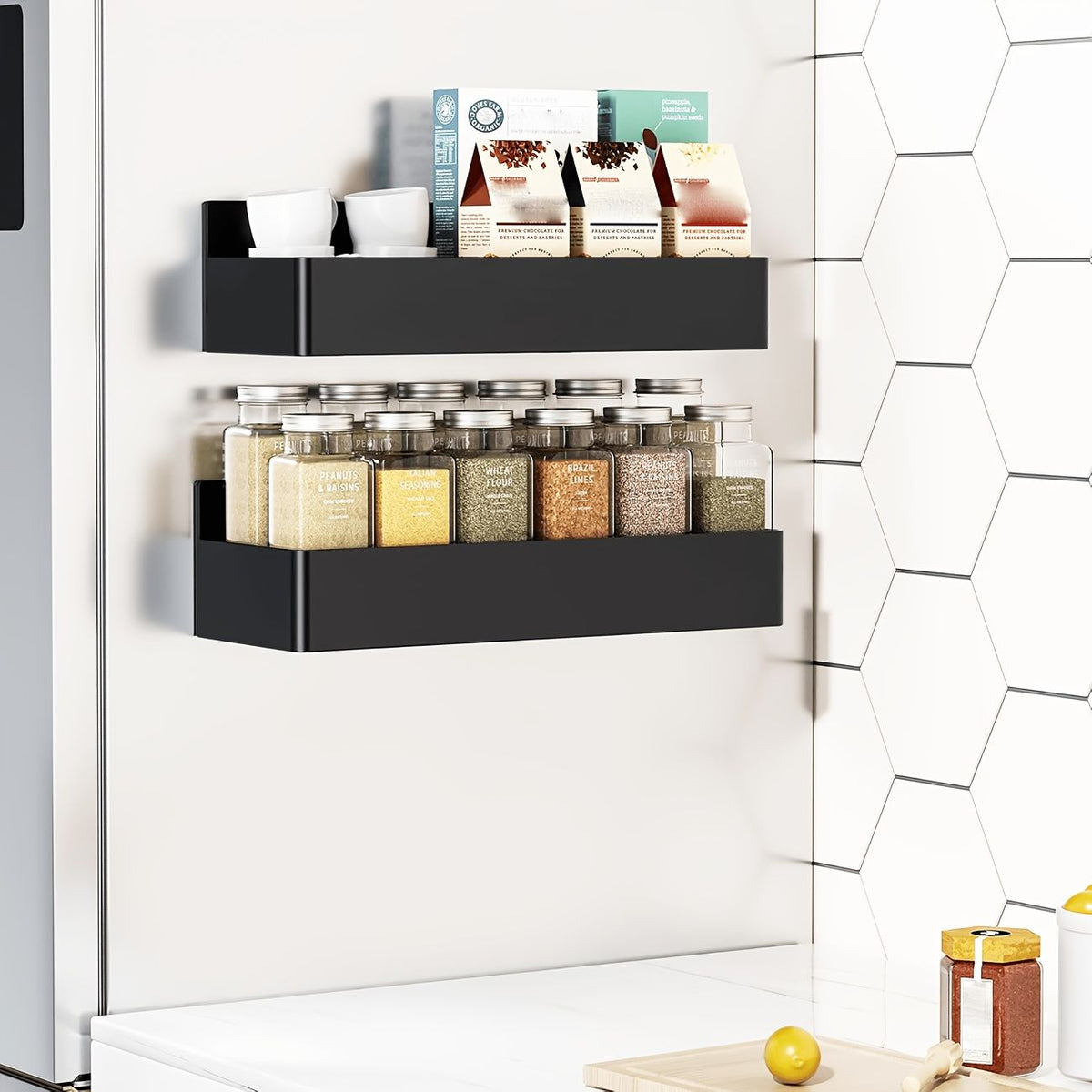 Magnetic fridge side storage rack