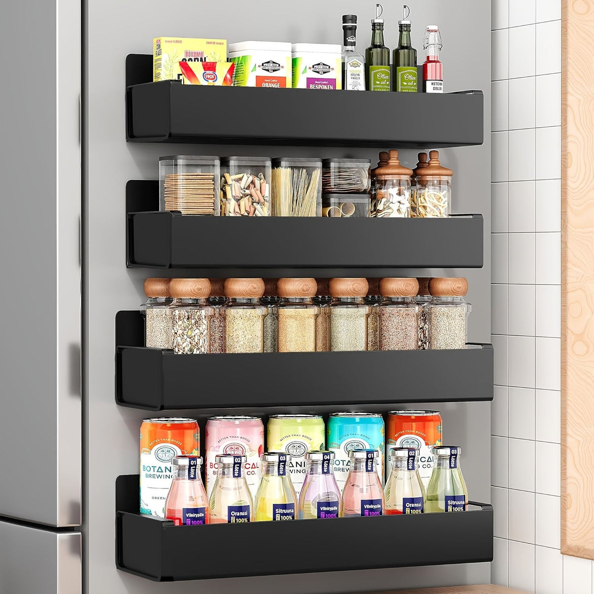 Magnetic fridge side storage rack