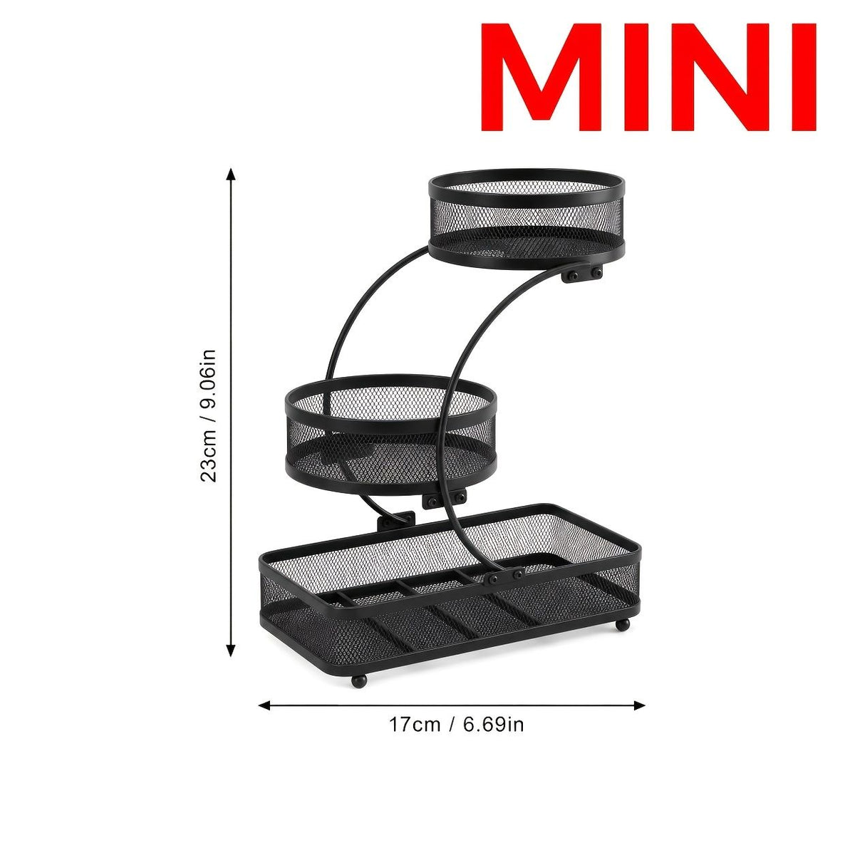 Black 3-tier metal bathroom organizer with hooks stacking skincare and toiletries vertically to maximize small counter space