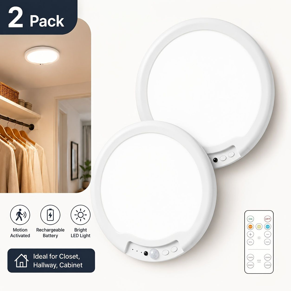 Rechargeable motion sensor LED ceiling light