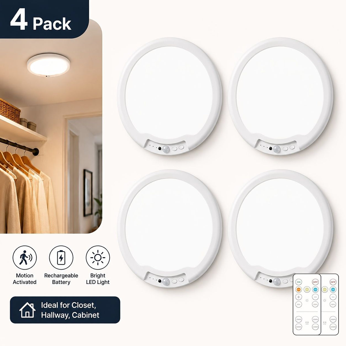 Rechargeable motion sensor LED ceiling light