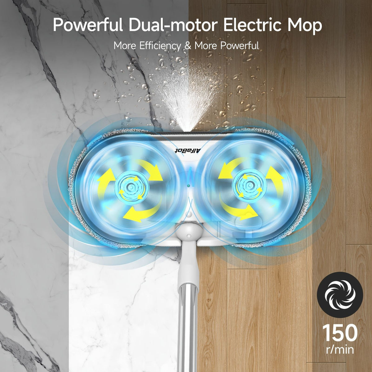 Cordless electric spin mop with sprayer cleaning marble and wood floors with dual spinning pads and built-in water spray