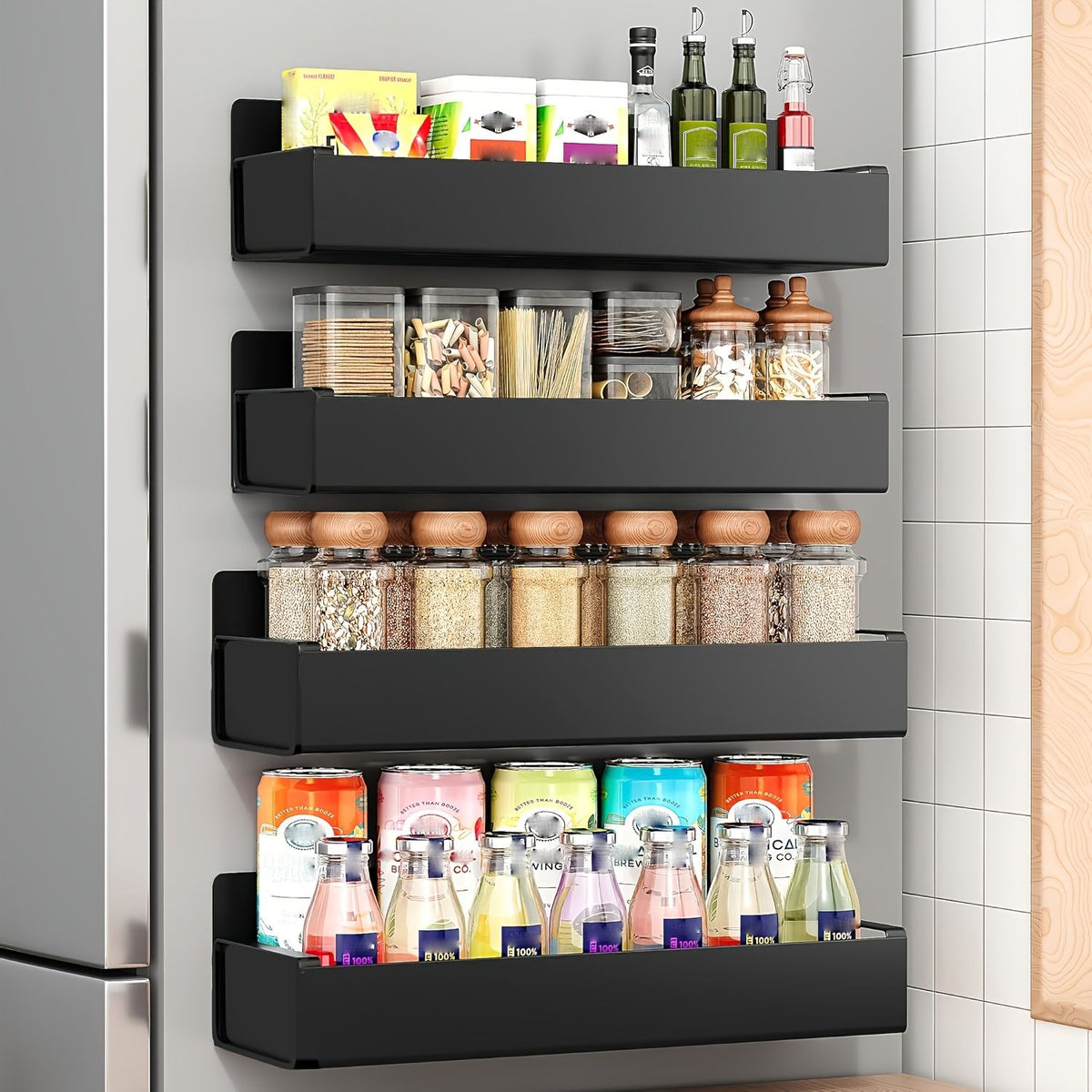 Magnetic fridge side storage rack