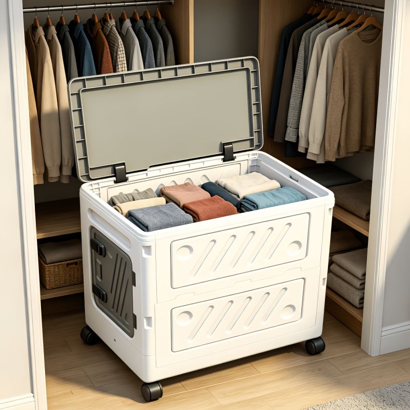 Foldable rolling storage box with wheels