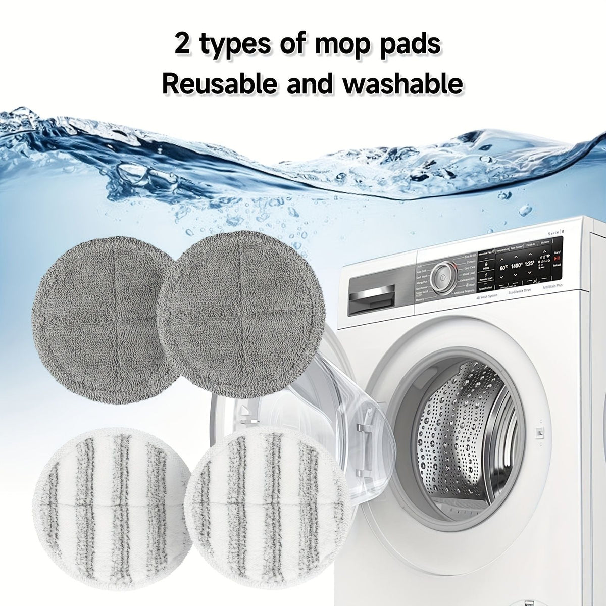 Cordless electric spin mop with sprayer featuring 2 reusable, washable mop pads for easy cleaning