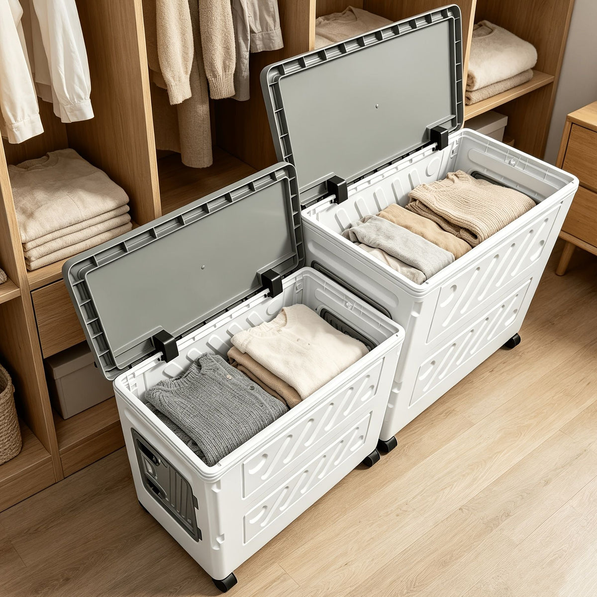 Foldable rolling storage box with wheels