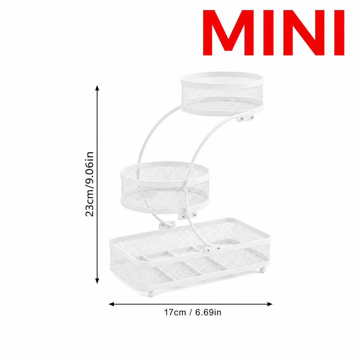 White 3-tier metal bathroom organizer with hooks and compact footprint for bathroom counter storage