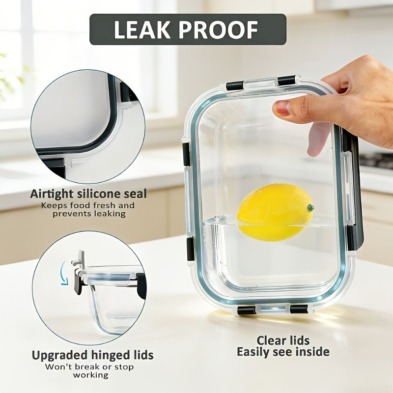 glass food storage containers with lids featuring airtight silicone seal and clear hinged lids