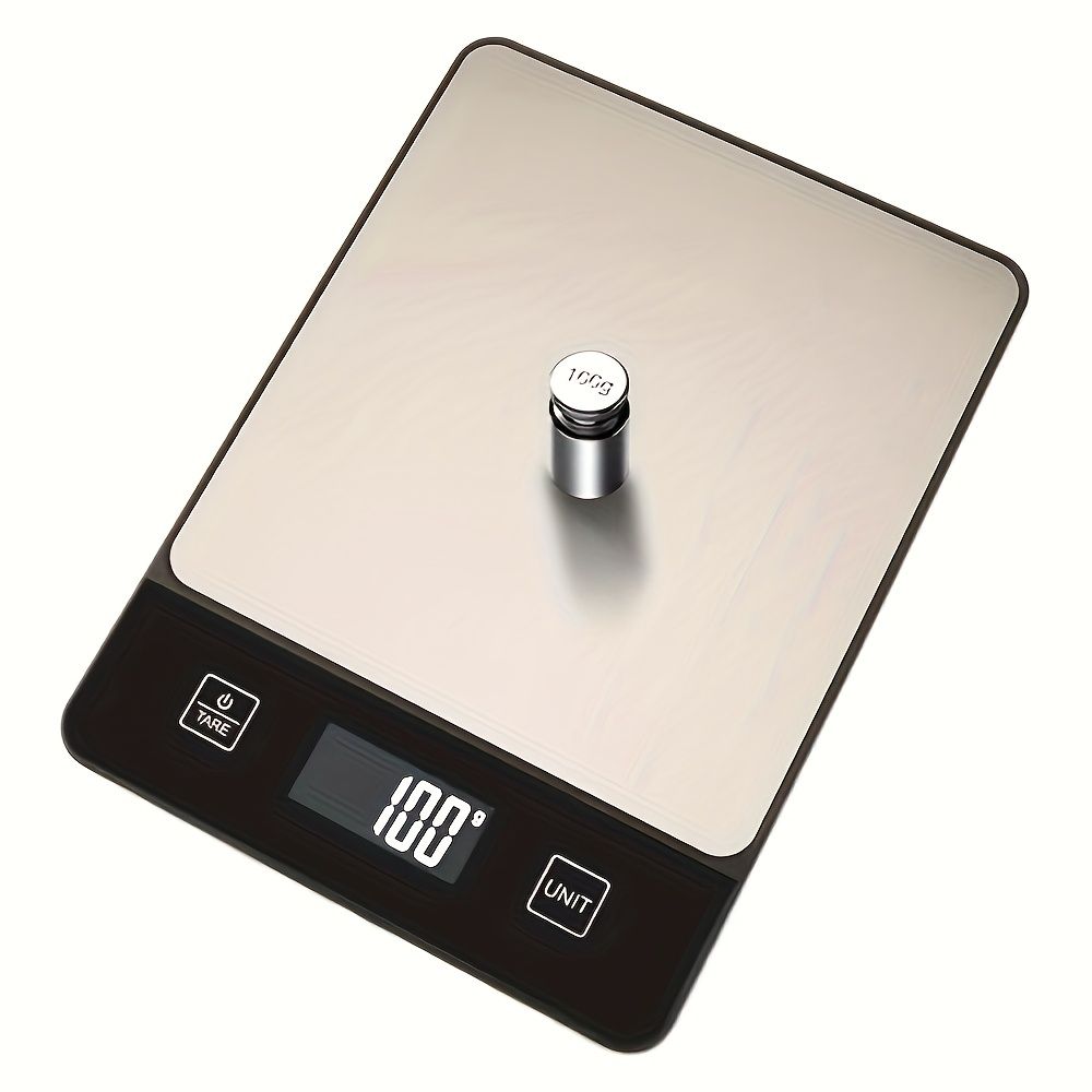 digital kitchen scale 22 lb with stainless steel surface, digital display showing 1000g weight reading, and tare button for precise baking