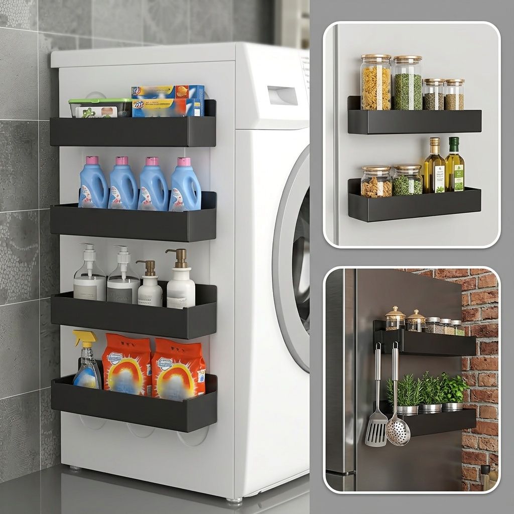 Magnetic fridge side storage rack