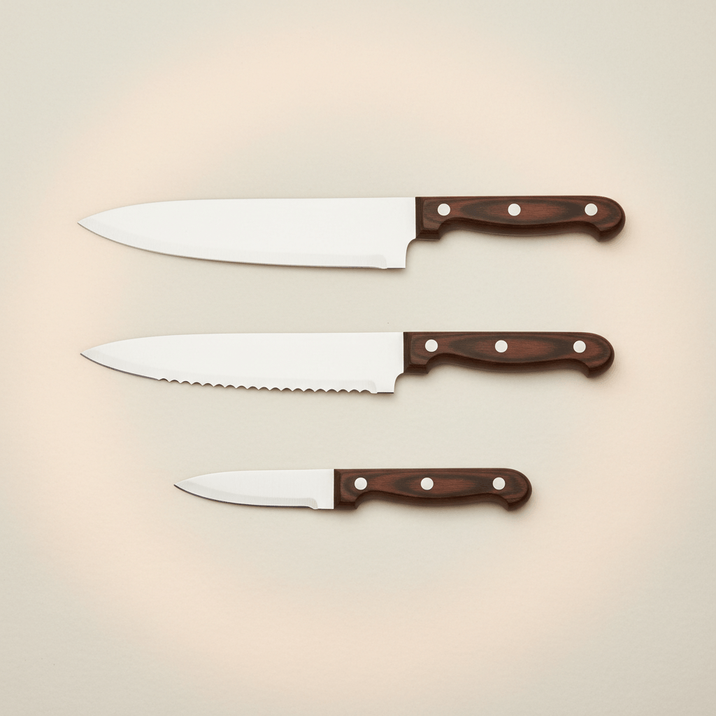 4-piece kitchen knife set including chef, bread, utility, and paring knives for versatile kitchen prep.