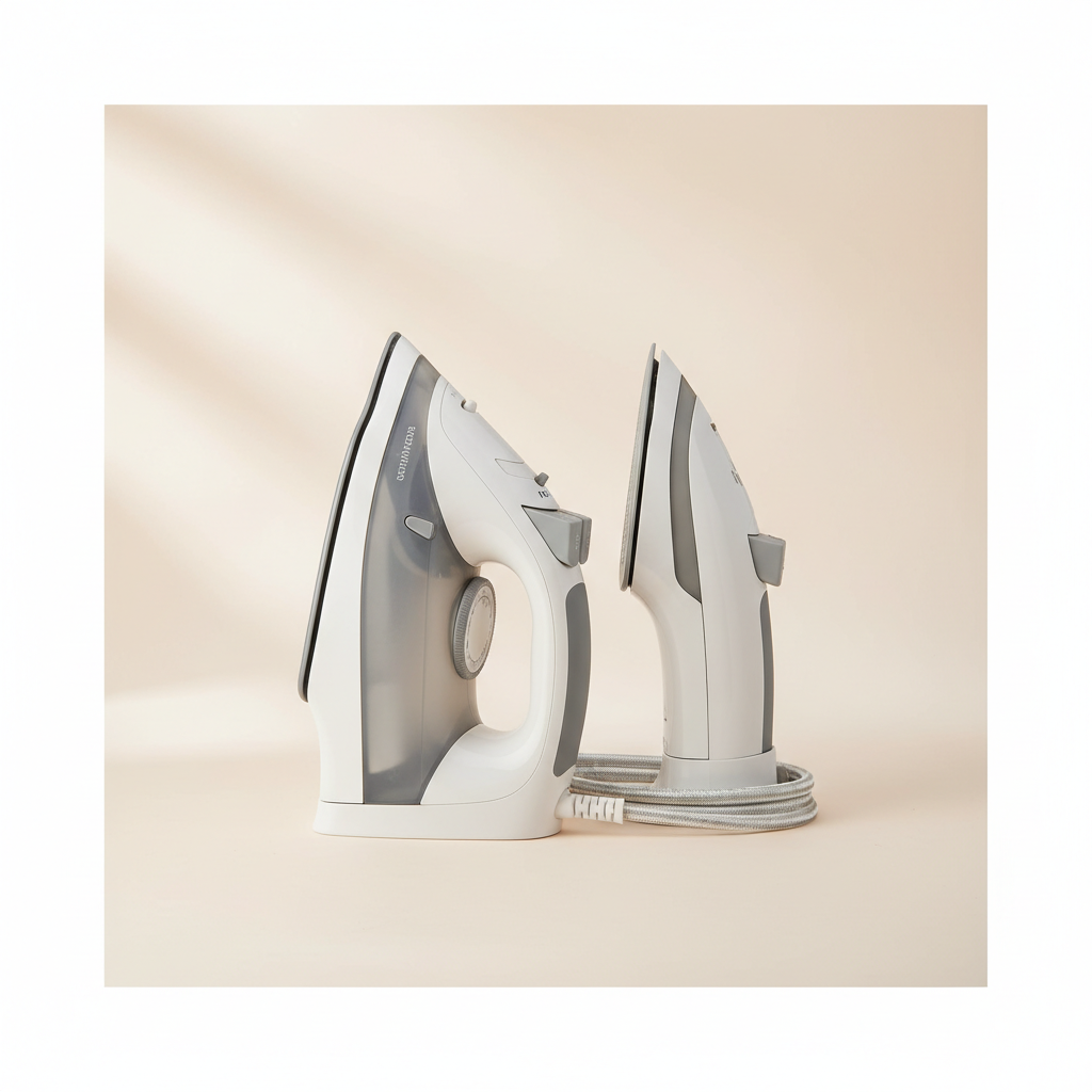 Brentwood steam iron in use with the vertical steam function.