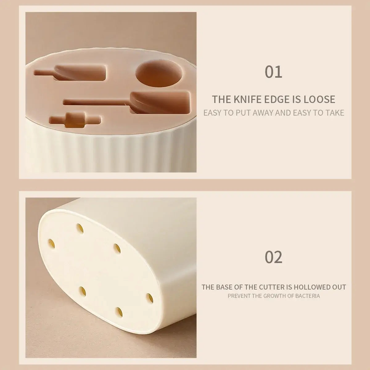 5-piece kitchen knife set with scissors storage block features easy-access slots and ventilation holes to prevent bacteria growth.