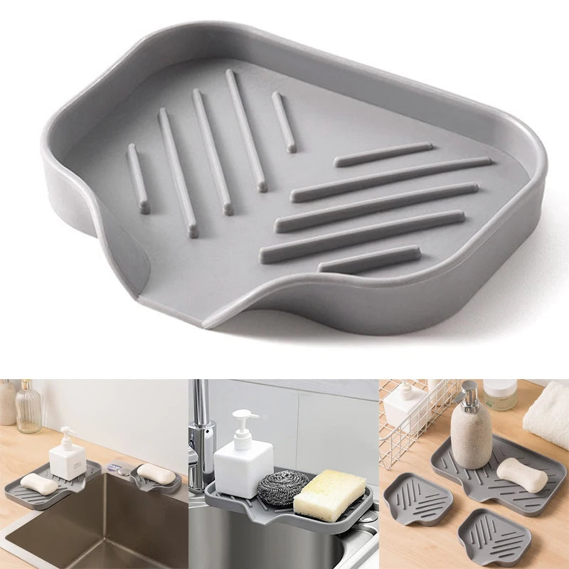 Silicone Kitchen Sink Sponge Holder – Auto-Draining Sink Caddy Organizer – Sink Organizer