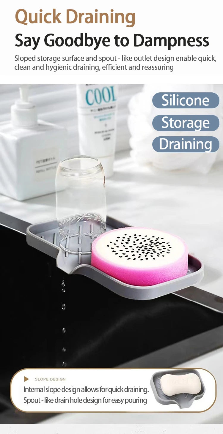 Silicone Kitchen Sink Sponge Holder – Auto-Draining Sink Caddy Organizer – Sink Organizer