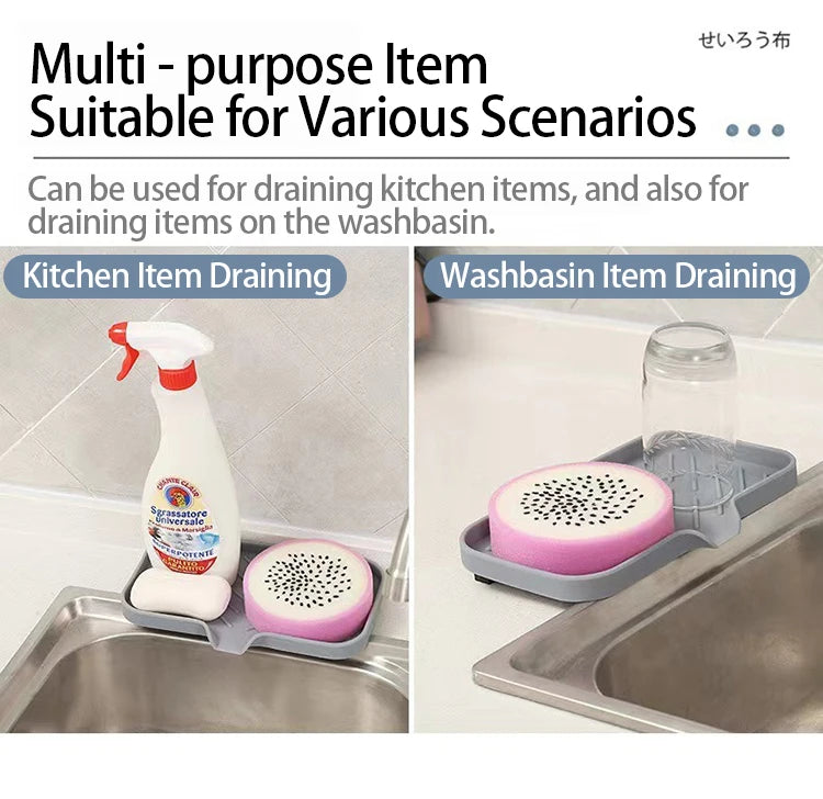 Silicone Kitchen Sink Sponge Holder – Auto-Draining Sink Caddy Organizer – Sink Organizer