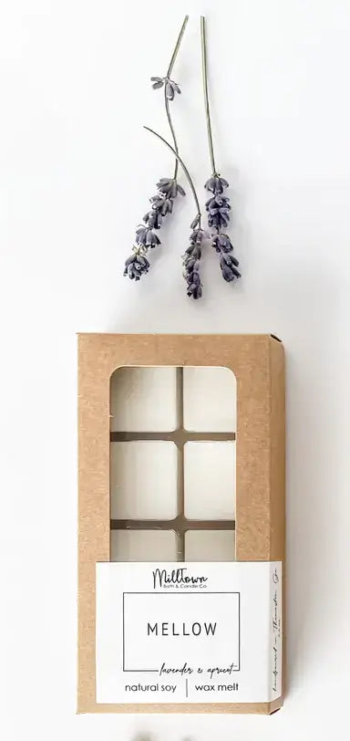 Lavender apricot soy wax melts in cube form for a wax warmer.