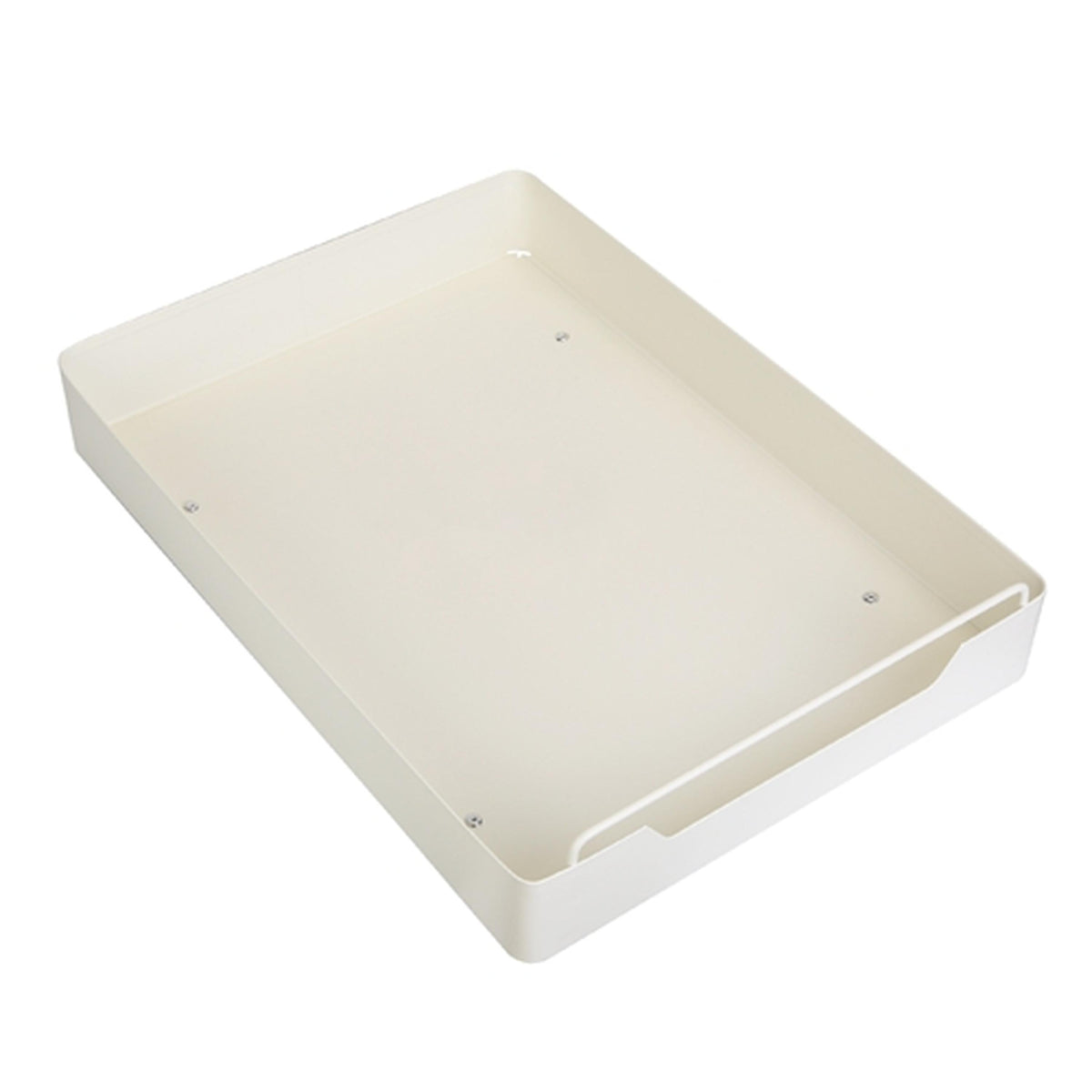 White pull-out cabinet organizer drawer with smooth-gliding rails for kitchen and bathroom storage