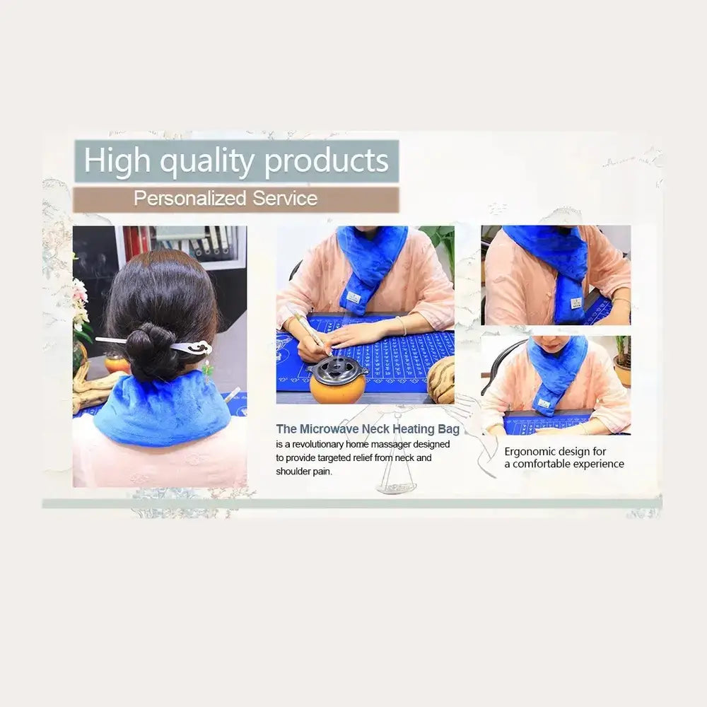 person using the herbal microwavable neck wrap for soothing comfort
