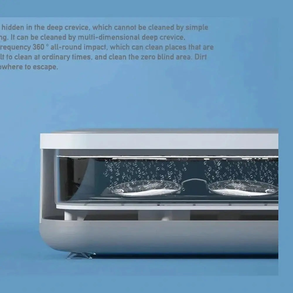 Mini Ultrasonic Jewelry Cleaner demonstrating 360-degree all-round cleaning technology for effective dirt removal