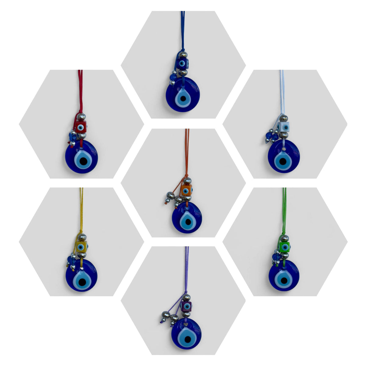 Handcrafted evil eye wall hanging in a modern boho style for entryways and bedrooms.