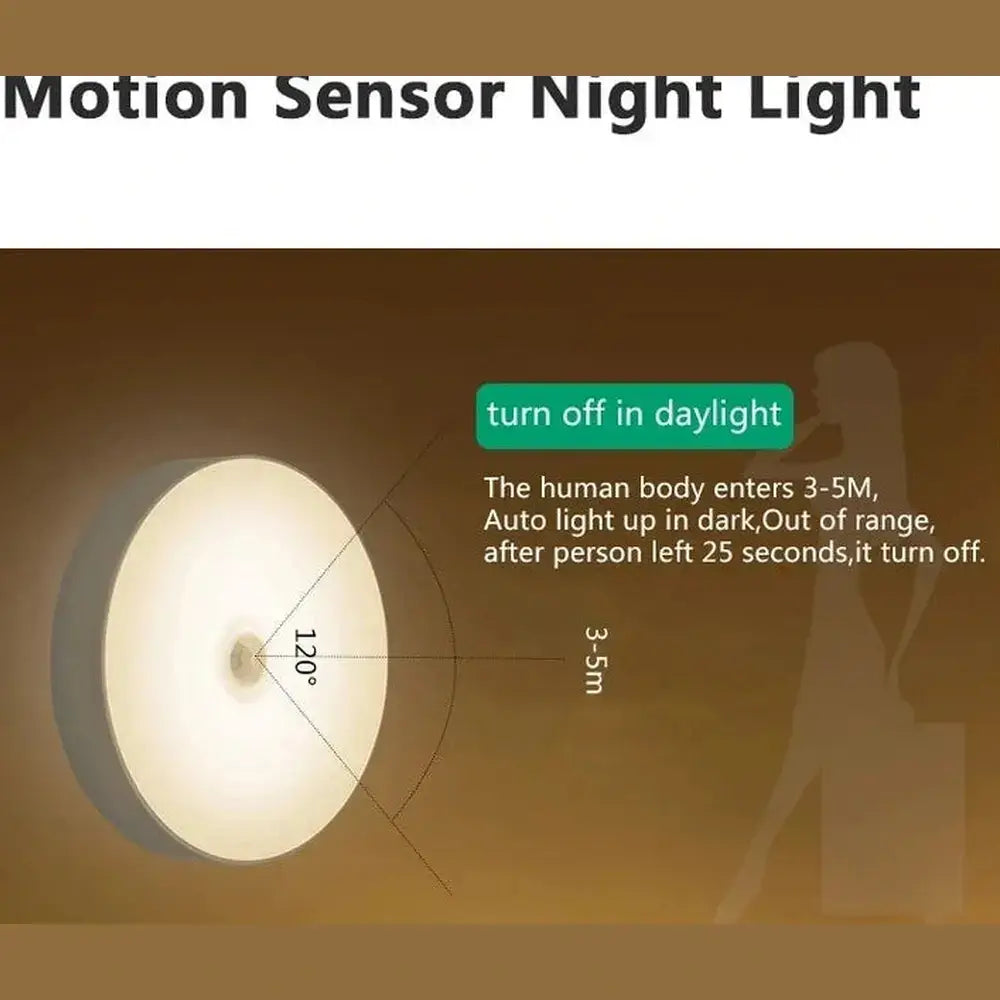 Rechargeable motion sensor light with automatic activation in dark for hands-free convenience.