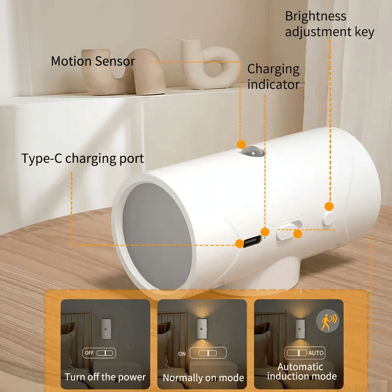 4-pack of LED motion sensor night lights with USB rechargeable power for hallways and closets.