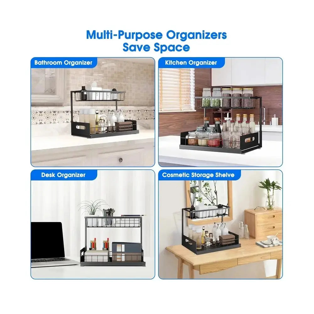 Under Sink Organizer – 2-Tier Sliding Pull-Out Cabinet Basket for Kitchen & Bathroom – Cabinet Organizer