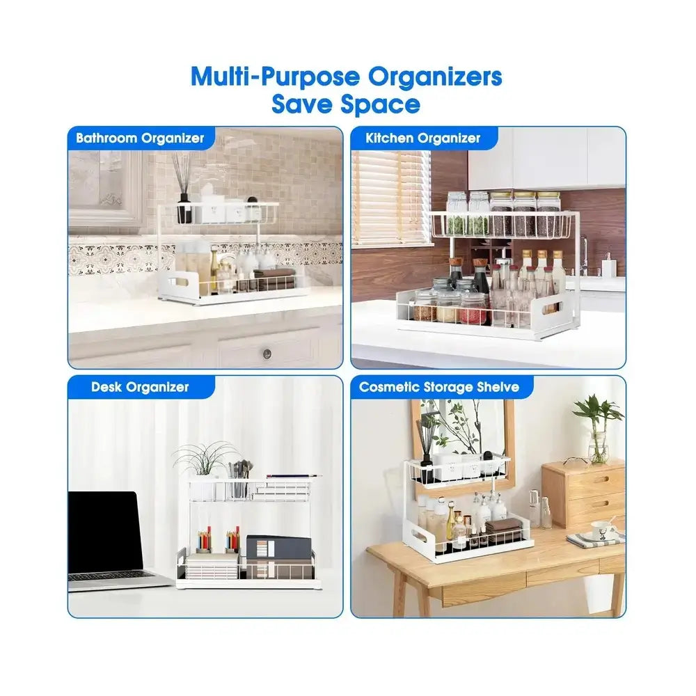 Under Sink Organizer – 2-Tier Sliding Pull-Out Cabinet Basket for Kitchen & Bathroom – Cabinet Organizer