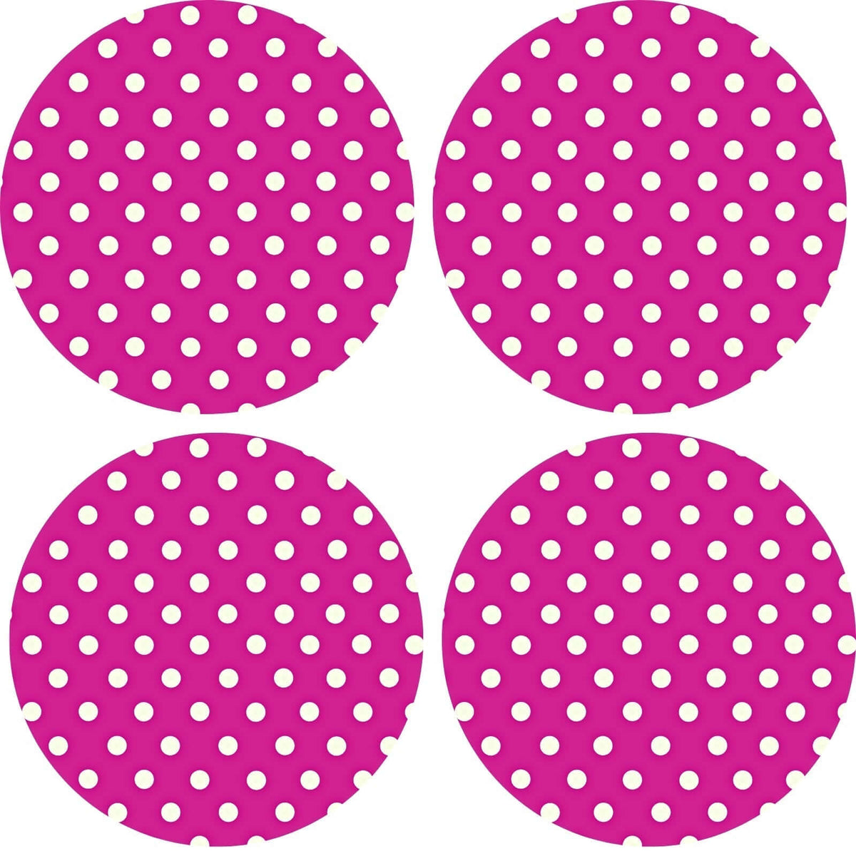 Set of four pink polka dot placemats in soft natural cotton.