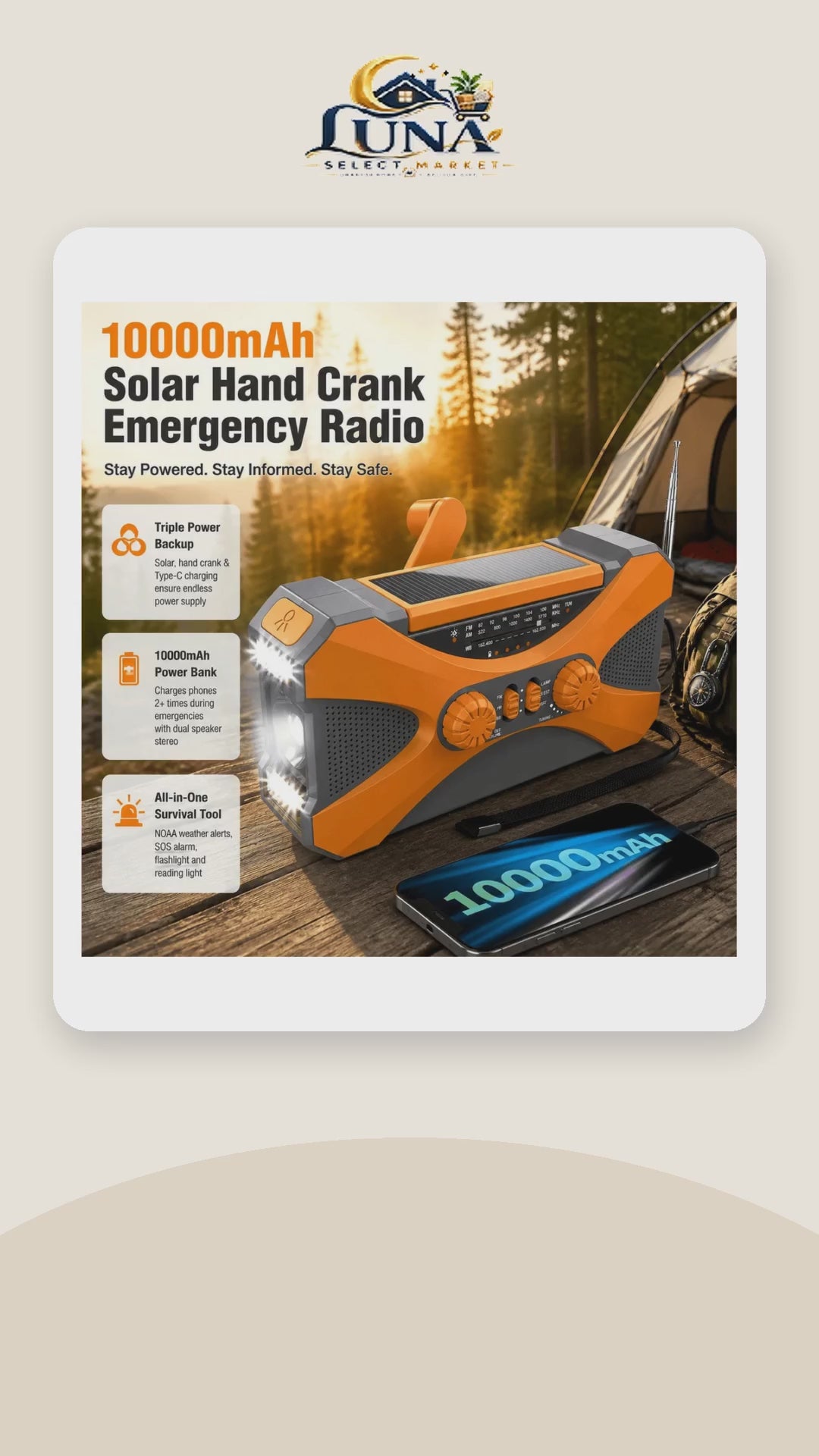 Emergency Weather Radio & 10,000mAh Power Bank – product video