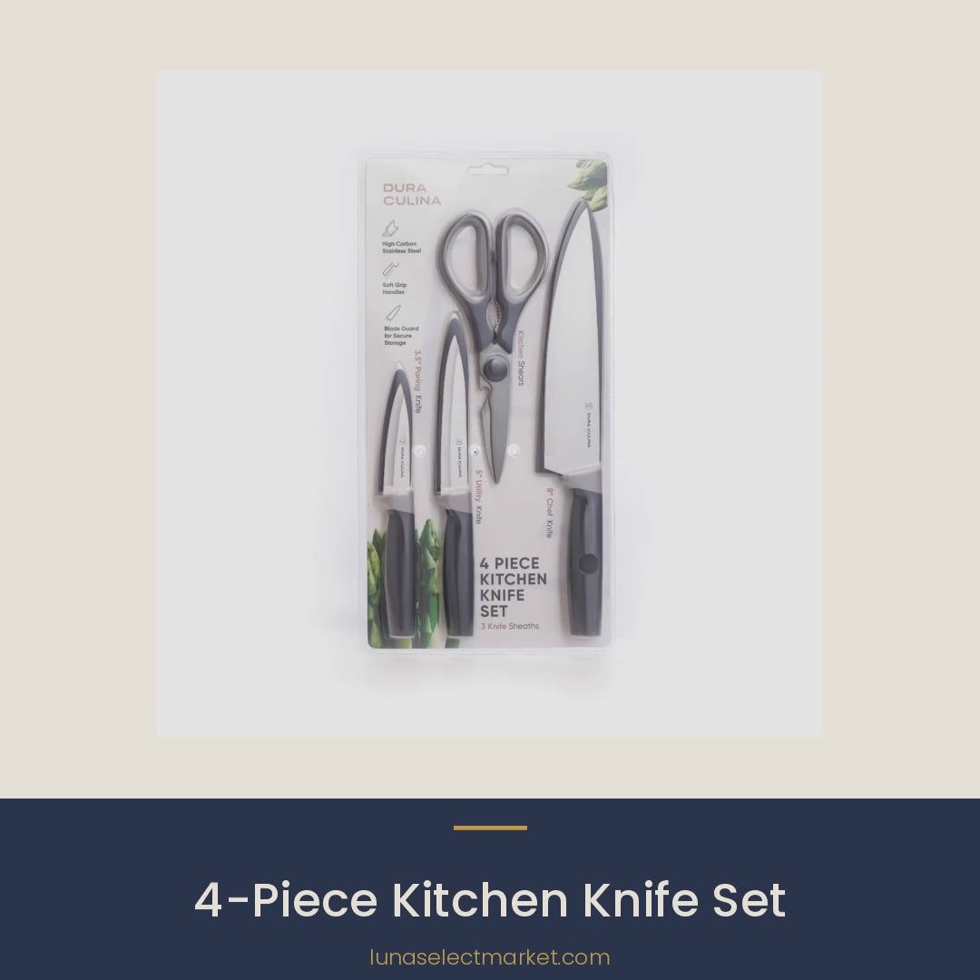 4-Piece Kitchen Knife Set with shears video – Luna Select Market