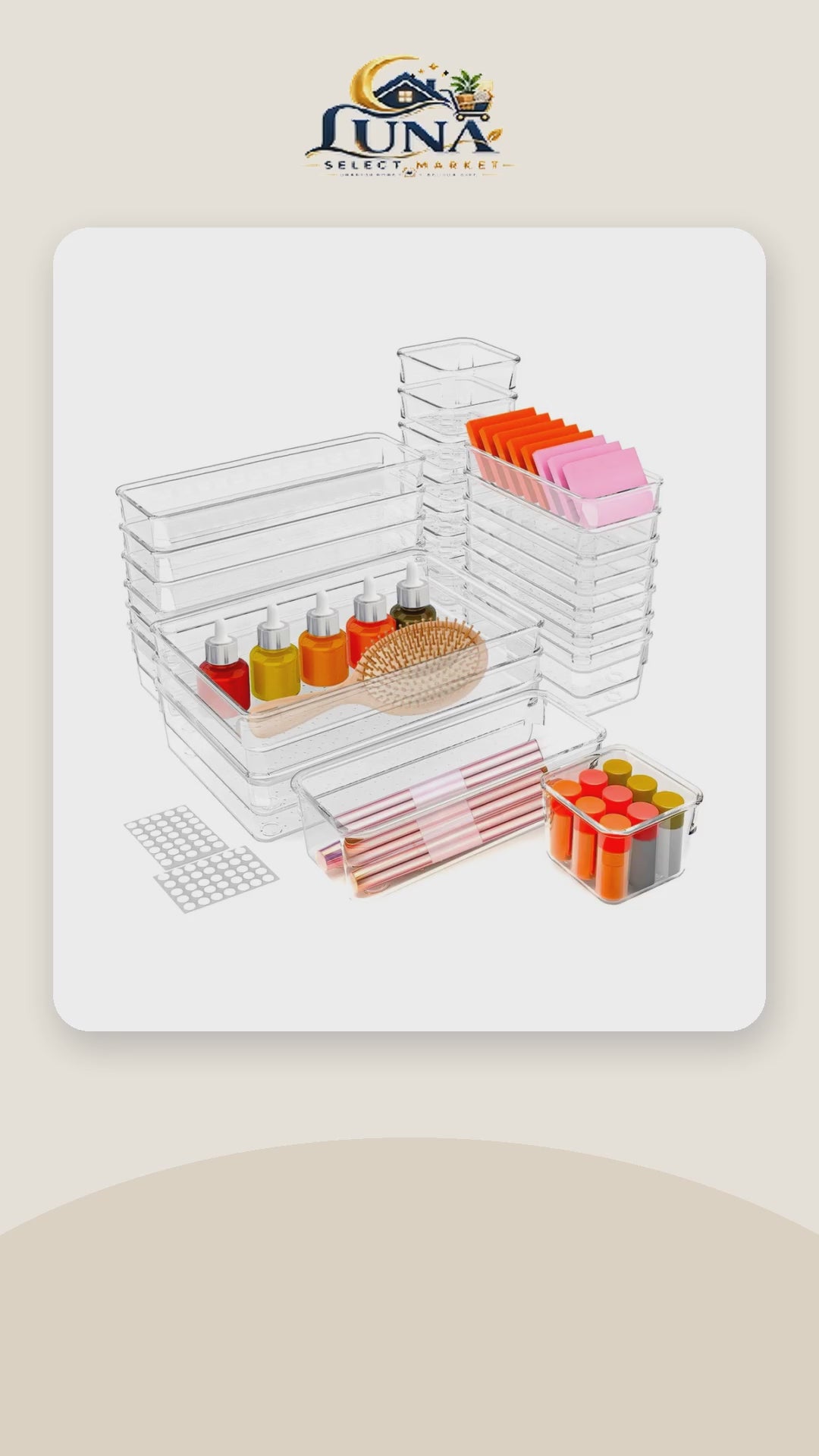 25-Piece Clear Drawer Organizer Set – product video