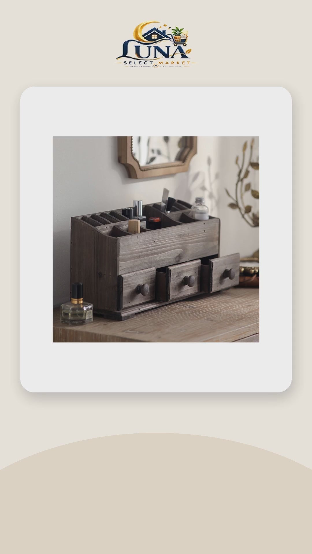 Rustic Wooden Desk Organizer with 3 Drawers – product video