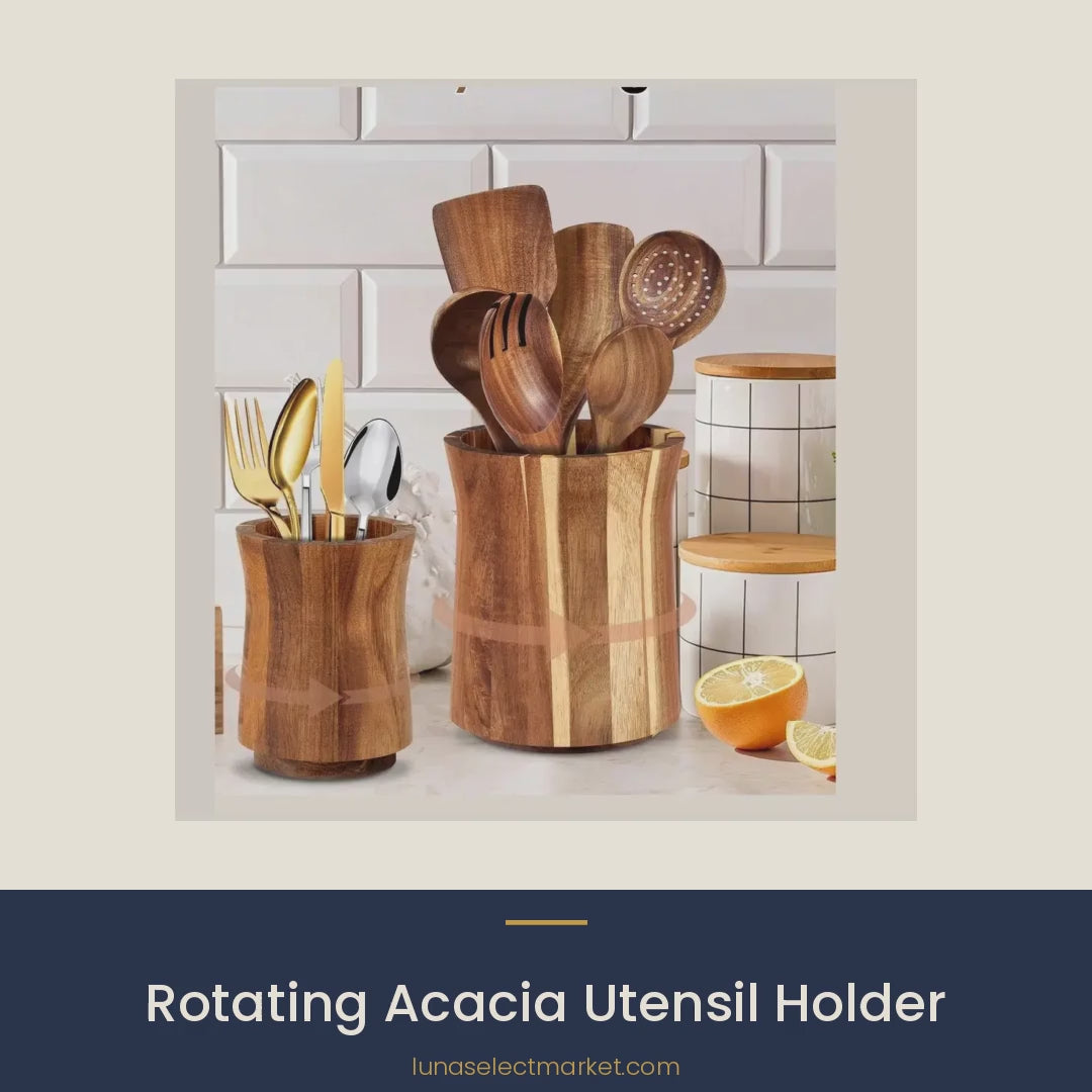 Rotating Acacia Utensil Holder video – Luna Select Market