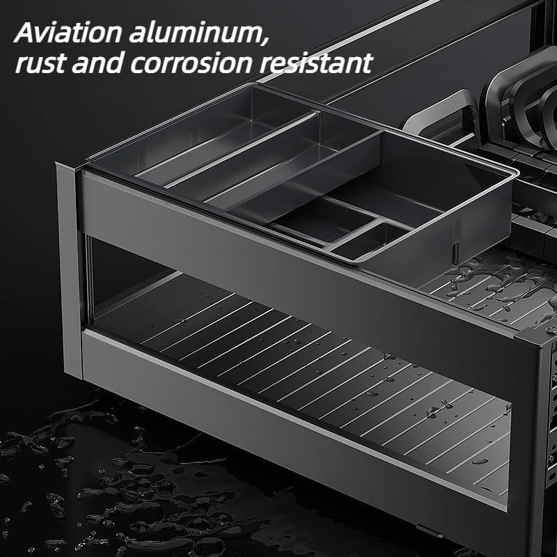 Pull-Out Cabinet Organizer with Sliding Baskets, 600–800 mm featuring aviation aluminum, rust and corrosion resistant design.
