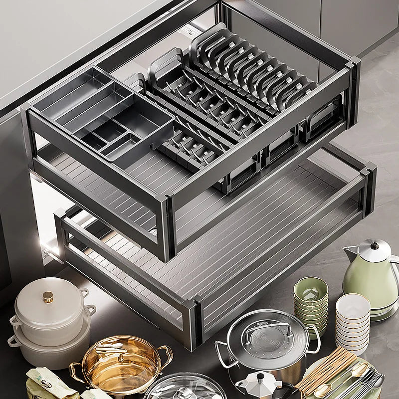 Pull-Out Cabinet Organizer with Sliding Baskets, 600–800 mm showcasing efficient kitchen storage.