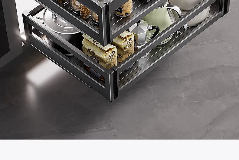 Pull-Out Cabinet Organizer with Sliding Baskets, 600–800 mm featuring sliding tiers for maximum storage efficiency.