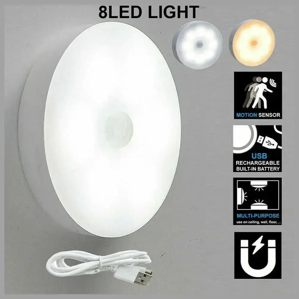 bedtime comfort gift set with motion-sensor night light, rechargeable LED and USB cable