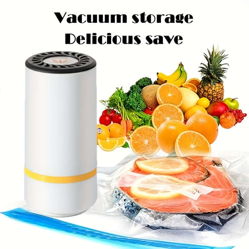Rechargeable USB vacuum sealer pump for compact food storage and meal prep.