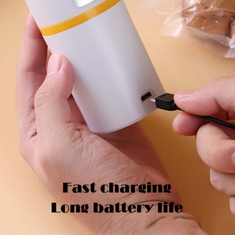 Rechargeable USB vacuum sealer pump for compact food storage and meal prep.