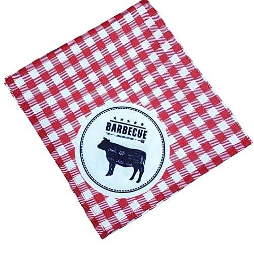 Set of stain-resistant red cotton napkins for barbecue and outdoor meals.