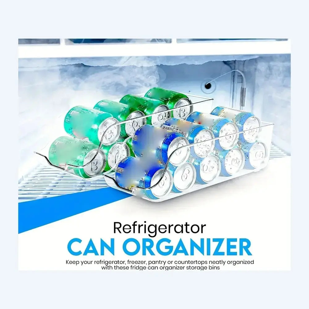 Can dispenser refrigerator organizer bins for neat storage in fridge, freezer, or pantry.