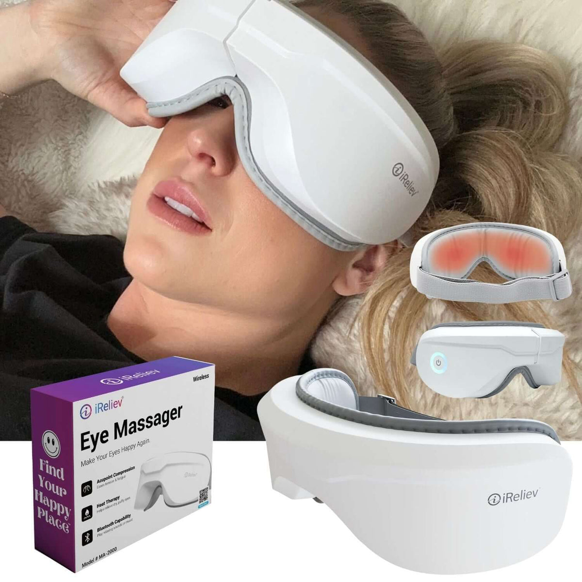 Relaxable™ heated eye massager with gentle warmth and soft vibration for eye rest